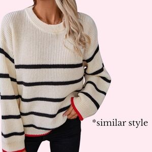 🤍🖤 Vintage Nautical Striped Crew Neck Knit Sweater, M